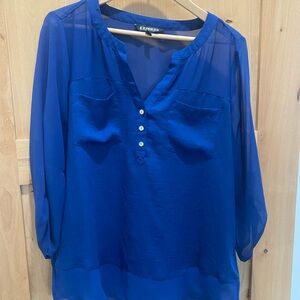 Express Blue Relaxed Buttoned Blouse